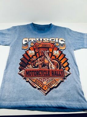 Sturgis Motorcycle Rally 2024 Kids Shirt Small Blue Graphic Tee South Dakota